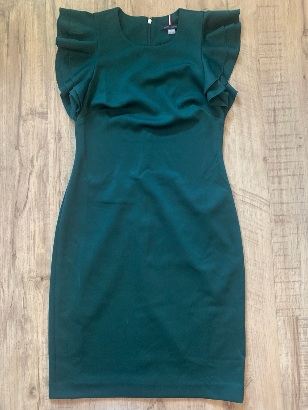 Tommy Hilfiger Dark Green Midi Dress with Ruffle Short Sleeves